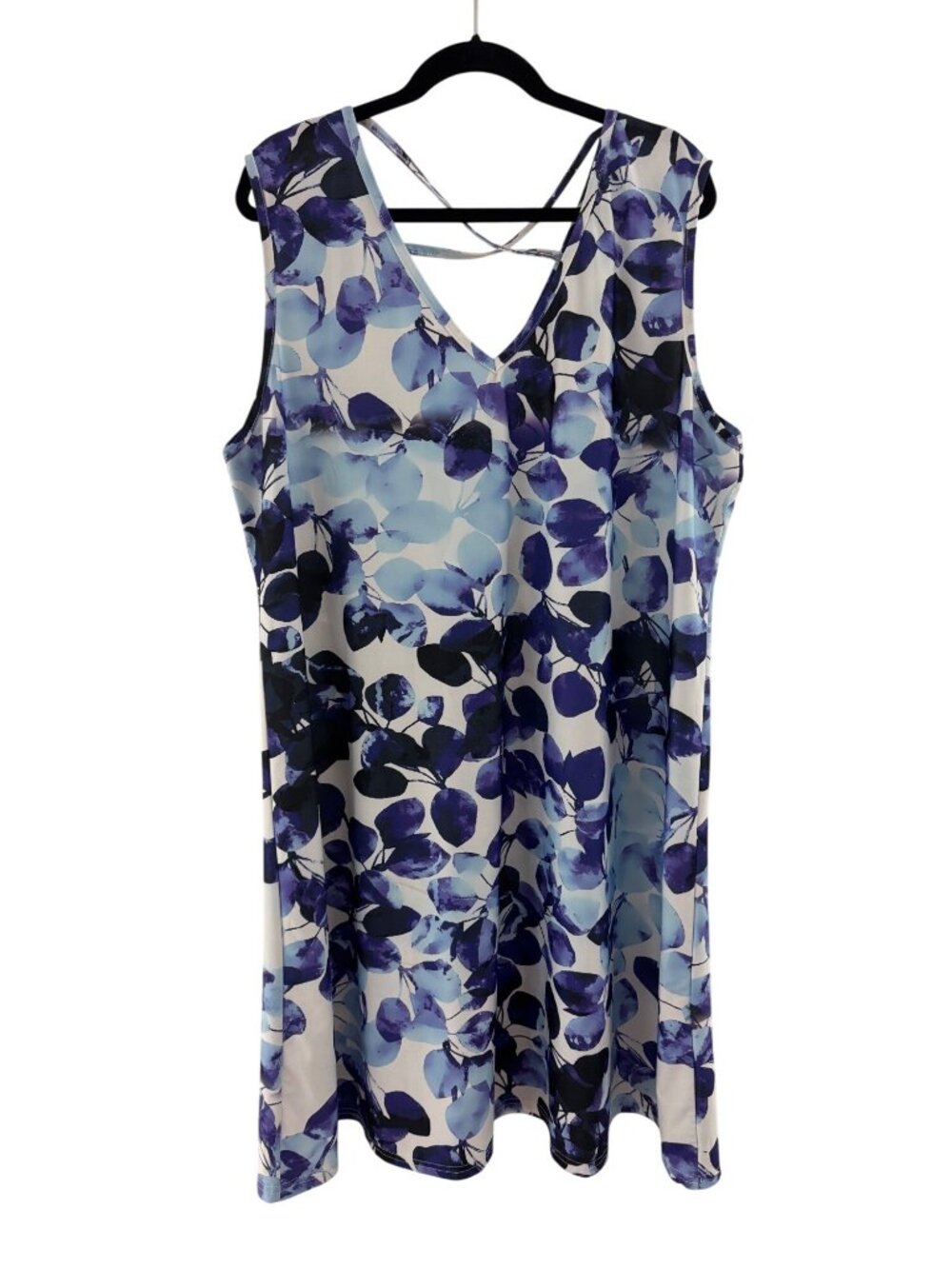 Lily by Firmiana Purple Blue Leaf Print Sleeveless Shift Dress Size 4XL Summer